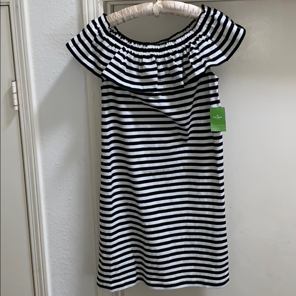 NWT Kate Spade Black Stripe Off Shoulder Dress S M